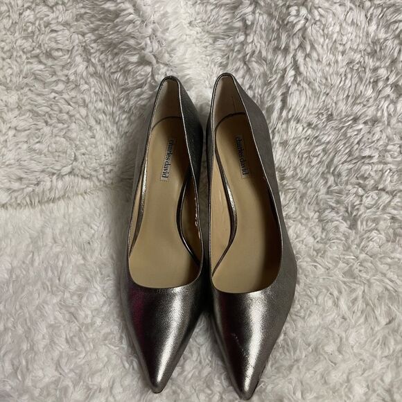 Charles David leather metallic gray slip on heels size 11 pointed toe Size 11 - Picture 3 of 11